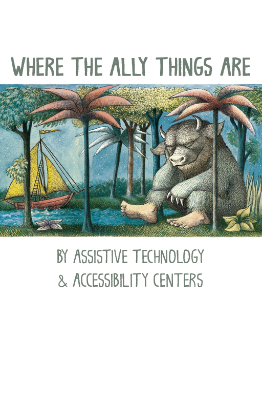 A book cover featuring a wild thing from Where the Wild Things Are. The book title is Where the A11y Things Are